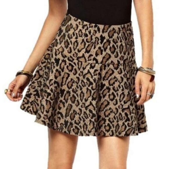 Free People Leopard Cheetah Print Fit Flare Mini Skirt - Picture 1 of 7
